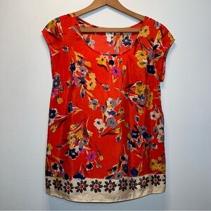 Anthropologie Edme & Esyllte Redish Orange Floral Silk Blouse Size 0